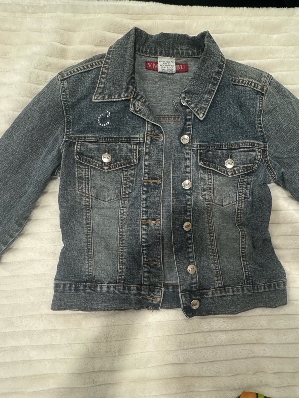 YMI  Washed Denim Jacket with Crescent Rhinestone